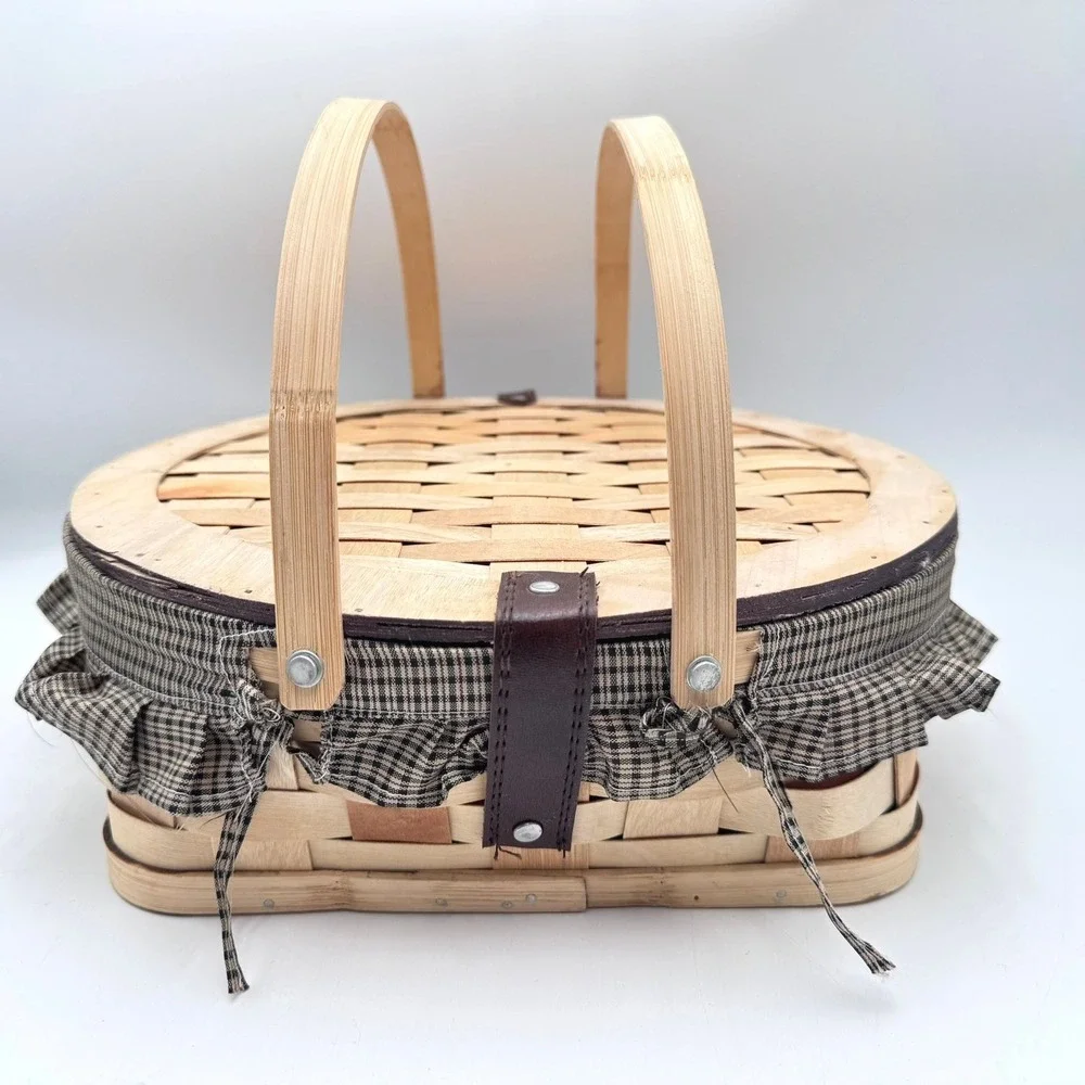 Vintage Autumn Inspirations Ceramic Apple Pie Plate Woven Basket Carrier Set